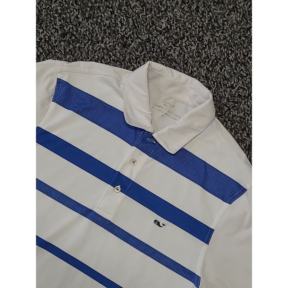 Vineyard Vines Shirt Mens Small White Polo Striped Performance Golf Stretch